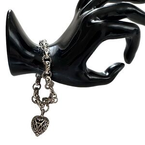 Brighton Bibi Heart Charm w Heavy Scrolled Link Bracelet Cut Out Design …